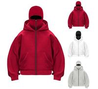 HUIFUAO Unisex Balaclava Hoodie for Women and Mens Zip Up Plus Size Ninja Hoodies with Face Mask Winter Fleece Warm Double Hooded Windproof Jackets Long Sleeve Coats Sports Outerwear (Z01-Grey, S)