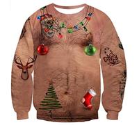 HUIFUAO Unisex Ugly Christmas Sweatshirt Women and Men Funny Xmas Sweaters Tacky Rude Christmas Jumpers Pullover Novelty Festival Costumes Clothes Spoof Strange Long Sleeve Tops (Z03-Khaki, M)