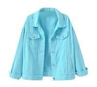 HUIFUAO White Denim Jacket Women Grey Jean Jacket Distressed Trucker Shacket Vintage Western Cowboy Coat Long Sleeve Boyfriend Streetwear Lightweight Outerwear (Z16 Sky Blue, XL)