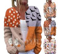 HUIFUAO Women Halloween Cardigans Funny Pumpkin Ghost Sweaters Cardigan Plus Size Bat Halloween Costumes Long Sleeve Faux Jumpers Coats Scary Festival Outerwear Clothes (Z11 Orange, M)