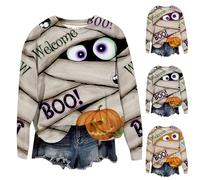 HUIFUAO Women Halloween Costumes 2025 Scary Bandage Mummy Shirts Plus Size Halloween Sweatshirts Long Sleeve Tops Crew Neck Pullover Horror Festival Outfits Clothes (Purple S)