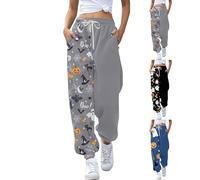 HUIFUAO Women Halloween Costumes 2025 Scary Ghost Pumpkin Sweatpants Funny Halloween Pants Plus Size Black Cat Joggers Elastic Waist Trousers Festival Gym Tracksuit Bottoms (Grey, S)