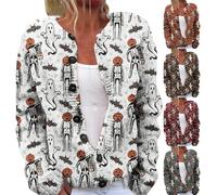 HUIFUAO Women Plus Size Halloween Costume Scary Ghost Pumpkin Sweaters Cardigans Button Down Long Sleeve Faux Jumpers Festival Coats Plus Size Autumn and Winter Outerwear (Grey, XXXXL)