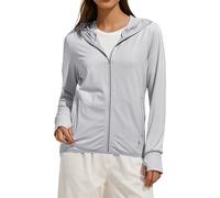 HUIFUAO Women UPF 50 Sun Protective Jacket Long Sleeve Uv Shirts Summer Ice Silk Cooling Breathable Lightweight Zip Up Hoodie with Pockets Removable Brim (Z02-Grey, L)