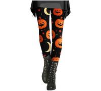 HUIFUAO Womens Halloween Leggings Funny Ghost Pumpkin Yoga Pants Scary Halloween Costumes Bat Spider Print Tights High Waist Bottoms Gym Sport Trousers Festival Clothes (Z03-Orange #1, XXL)