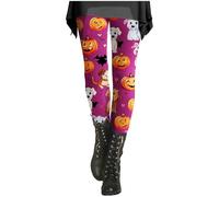 HUIFUAO Womens Halloween Leggings Funny Ghost Pumpkin Yoga Pants Scary Halloween Costumes Bat Spider Print Tights High Waist Bottoms Gym Sport Trousers Festival Clothes (Z01-Pink, S)