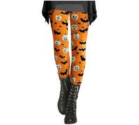 HUIFUAO Womens Halloween Leggings Funny Ghost Pumpkin Yoga Pants Scary Halloween Costumes Bat Spider Print Tights High Waist Bottoms Gym Sport Trousers Festival Clothes (Z03-Orange #2, XXL)