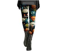 HUIFUAO Womens Halloween Leggings Funny Ghost Pumpkin Yoga Pants Scary Halloween Costumes Bat Spider Print Tights High Waist Bottoms Gym Sport Trousers Festival Clothes (Z04-Black, M)