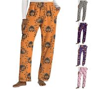 HUIFUAO Women's Halloween Leggings Ghost Pumpkin Pajama Bottoms Funny Halloween Costumes Scary Bat Spider Print Trousers Plus Size Elastic Waist Festival Pants Clothes with (A03-Purple #1, L)