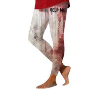 HUIFUAO Women's Halloween Leggings Scary Bloody Help Me Yoga Pants Funny Halloween Costumes High Waist Bottoms Tights Gym Sport Skinny Trousers (Red #3, M)