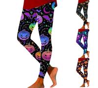 HUIFUAO Womens Halloween Leggings Scary Pumpkin Spider Yoga Pants Funny Halloween Costumes Bat Bottoms High Waist Tights Gym Sport Skinny Trousers Festival Clothes (Z01-Purple, XL)