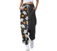 HUIFUAO Womens Halloween Pants Oversized Ghost Pumpkin Sweatpants Funny Halloween Costumes Bat Print Joggers Elastic Waist Festival Trousers Baggy Tracksuit Bottoms with Pockets (Grey-XXXL)