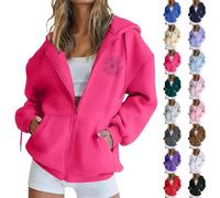 HUIFUAO Womens Jackets Winter Plus Size Zip Up Hoodies Long Sleeve Daisy Graphic Sweatshirt Autumn Lightweight Coats Casual Trendy Outerwear Loose Activewear Tops with Pocket (Red, XXL)