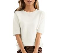 HUIFUAO Womens Knitted Jumpers Plus Size Short Sleeve Sweaters Summer Basic Elegant Tops T Shirt Black Crew Neck Pullover (White, XXL)