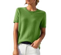 HUIFUAO Womens Knitted Jumpers Plus Size Short Sleeve Sweaters Summer Basic Elegant Tops T Shirt Black Crew Neck Pullover