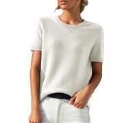 HUIFUAO Womens Knitted Jumpers Plus Size Short Sleeve Sweaters Summer Basic Elegant Tops T Shirt Black Crew Neck Pullover