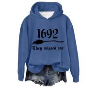 HUIFUAO Womens Plus Size Halloween Sweatshirt Funny Witch Hoodies Plus Size Halloween Costumes Outfits Autumn Long Sleeve Pullover Tops with Pockets (Blue, L)