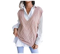 HUIFUAO Women's Sweater Vests Plus Size Knitted Waistcoats V Neck Sleeveless Argyle Jumpers Basic Lightweight Pullover Soft Tank Tops