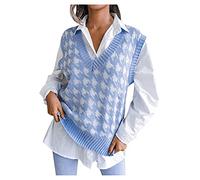 HUIFUAO Women's Sweater Vests Plus Size Knitted Waistcoats V Neck Sleeveless Argyle Jumpers Basic Lightweight Pullover Soft Tank Tops