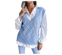 HUIFUAO Women's Sweater Vests Plus Size Knitted Waistcoats V Neck Sleeveless Argyle Jumpers Basic Lightweight Pullover Soft Tank Tops