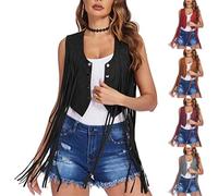 HUIFUAO Womens Western Shirts Black Rivet Tassel Waistcoat Western Clothing Cowgirls Outfits 70s Hippie Jacket Suede Gilet Crop Tops (Z02-Purple, XXL) Prime of Day Deals Today 2025