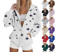 HUIFUAO Workout Jackets for Woman Zip Up Oversized Star Sweatshirts Autumn Winter Long Sleeve Lightweight Coats Trendy Outerwear Loose Lapel Sport Tops Jackets with Pockets (Purple, XL)