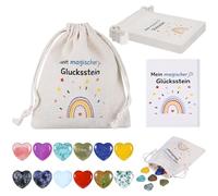 Huiguli 12 Pcs Healing Crystals Heart Stones, Love Hearts Natural Gemstones Healing Crystal Gifts with Jute Bag and Cards, Crystals and Healing Lucky Stones good luck Small Gift for Women
