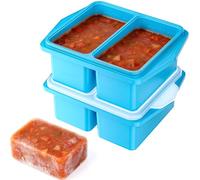 Huiguli 2 Pack Silicone Freezer Tray with Lid, Soup Containers for Storing Food Soup, Reusable Ice Cube Tray, Souper Cubes Freezer Moulds for Storing 250mL/500mL Soup, Broth, Sauce Storage, Blue