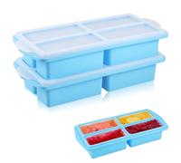 Huiguli 2 Pack Silicone Freezing Tray with Lid, Soup Freezer Containers for Storing Food Soup, Sauces and Meal Prep, Dishwasher-Safe Silicone Freezer Mould, 1 Cup/250 mL, Sky Blue (2, Square)