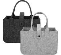 Huiguli 2 Pcs Felt Storage Bag, 30x20x18cm XL Shopping Tote, Foldable With Strong Handles for Toys, Books, Clothes, Newspapers, Laundry, Firewood - Grey Black