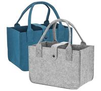 Huiguli 2 Pcs Foldable Felt Storage Bags, XL Shopping Tote Bags - 30x20x18cm, Strong Handles, Multi-Purpose for Toys, Books, Clothes, Laundry, Firewood - Grey Blue-gray