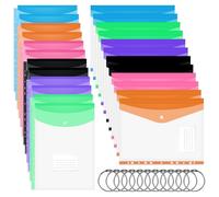 Huiguli 24 Pcs Plastic Wallets A4 Punched Pockets-12 Ring Binders, Expandable Plastic Folders Document Wallets with Button, Label Pocket and Tab Card, Ideal for School, Office, Home, Travel (6 Colors)