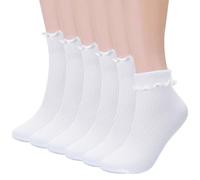 Huiguli 6 Pairs Women's Frilly Socks, Ruffle Turn Cuff Ankle Socks, Breathable Cool Knit Cotton Soft Lettuce Crew Frilly Sock