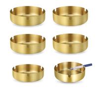Huiguli 6 Pcs Modern Gold Stainless Steel Round Ashtray Set, Portable Cigarette Cigar Ashtray for Indoor, Outdoors, Home, Office