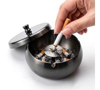 Huiguli Cigarette Ashtray with Lid, Windproof Stainless Steel Ashtray