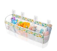 Huiguli Dinosaur Bath Toy Storage Organizer, 3 Compartment Bath Toy Holder for tubs with Large Openings, Large Capacity & Quick-Drying Mesh - 4 Strong Adhesive Hooks for Easy Access