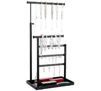 Huiguli Jewellery Stand, 30cm Height Adjustable Jewellery Organiser Stand, Jewellery Display Stand with Metal Base, Tiered Jewellery Tree Stand for Earrings, Necklaces, Bracelets, Black
