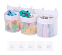 Huiguli Large Bath Toy Storage Organizer, 60cm Mesh Baby Bath Toy Storage with 3 Compartment Large Openings, Quick Drying Bath Toy Net Bath Toy Tidy with 5 Strong Suction Hooks
