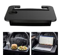 Huiguli Multi-Functional Car Steering Wheel Desk - 37 x 27.7 cm Portable Tray Table for Laptop, Food & Dining with Cup Holder for Road Trips, Commuters, Black