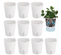 Huiguli Self Watering Plant Pots, 10 Sets 7.5cm Windowsill Flowers Pots, Water Storage Planter with Visual Water Level Window, Flower Planter with Cotton Rope for Indoor Outdoor, Whit