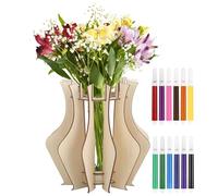 Huiguli Wooden Puzzle Vase for Lego Flowers Bouquet, With 12 Pcs Watercolour Pencils, 3D Flowers Vase for Crafting, Display for Roses Sunflowers Tulips Bouquet, DIY Arts and Crafts for Kids,Decoration