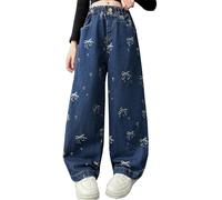 Huihong Baggy Jeans Elasticated Waist Kids Girls AA2K School Denim Wide Leg Pants for Teenage Girls Loose Fit Stretchy Casual Athletic Vacation Streetwear Trouser Age 4-15 Years (A-Blue, 12-13 Years)