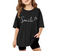 Huihong Girls Short Sleeve T Shirts Kids Round Neck Comfy Summer Fashion Graphic Tshirts Teens Girls Casual Athletic Loose School Cute Cartoon Tunic Tops 3-14 Years (Black, 11-12 Years)