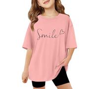 Huihong Girls Short Sleeve T Shirts Kids Round Neck Comfy Summer Fashion Graphic Tshirts Teens Girls Casual Athletic Loose School Cute Cartoon Tunic Tops 3-14 Years (11-12 Years) Pink