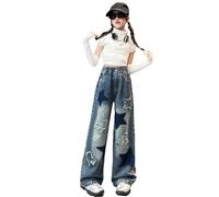 Huihong Wide Leg Jeans AA2K Kids Girls School LLove Baggy Denim Pants for Teenage Girls Loose Fit Elastic Waist Stretchy Casual Vacation Streetwear Trouser Age 4-15 Years (Blue-B, 11-12 Years)