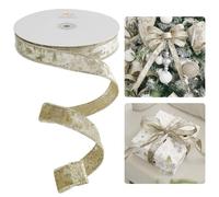 HUIHUANG 1 inch Velvet Wired Ribbon Champagne Gold Velvet with Glitter Backing for Tree Decorations, Gift Wrapping, Wreaths, Garlands, Bows - Continuous 20 Yards