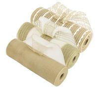 HUIHUANG 3 Rolls Rustic Jute Deco Poly Mesh Ribbon Poly Burlap Deco Mesh 10 Inch Rolls Natural Poly Burlap Mesh Ribbon for Farmhouse Decor Wreath Supplies Swag Garland Gift Basket - 30 Feet Roll