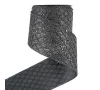 HUIHUANG Black Glitter Wired Mesh Wire Ribbon - 4 inch Diamond Pattern for Tree Decorations, Wreaths, Garland, Large Bows Making, Halloween Decor - 10 Yards