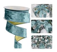 HUIHUANG Blue Velvet Ribbon Wired, 1.5 inch Steel Blue Christmas Velvet Ribbon for Gift Wrapping, Christmas Tree, Bows, Wreaths, Garland, Wedding Decor, Home Decor, Crafts-Continuous 10 Yards/Roll