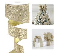 HUIHUANG Champagne Glitter Wired Ribbon for Christmas Tree 2.5 inch Champagne Gold Diamond Mesh Ribbon for Tree Decoration, Wreaths, Garland, Gift Wrapping, Bows Making, Home Decor -10 Yards